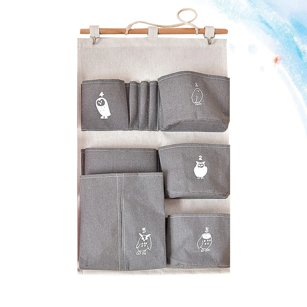 

1pc Cotton Linen Wall Hanging Storage Bag With Multiple Pockets Organizer For Door Back Kitchen Pantry Supplies Grey