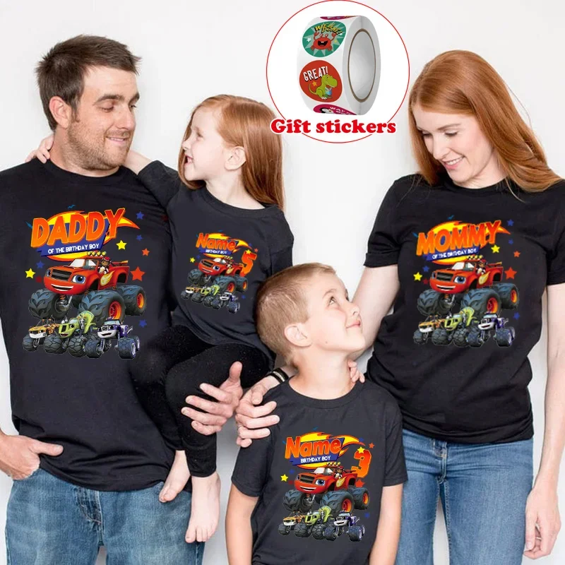 Family Birthday T Shirt Outfits Racing Print Kids Boys Girls Short Sleeve T-shirt Boy Girl T-shirt Give Away Children's Stickers