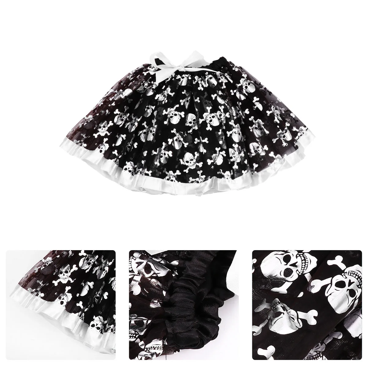 

3-Pieces Halloween Costume Set Skull Theme Girls Masquerade Show Outfits Easy Wear Disassemble Perfect Gift Party