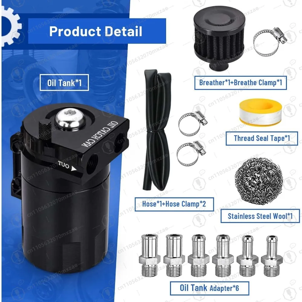 

Universal Baffled Catch Can Kit with Breather Filter, 300ml Aluminum Air Oil Separator Tank NBR Fuel Hose Kits for PCV System