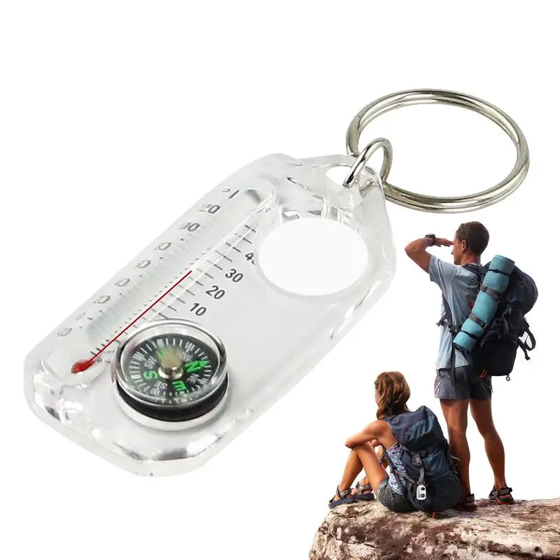 Small Compasses Thermometer Keychain Mini Pocket Sized Keyring Gear for Camping Hiking Backpacking Survival Emergency