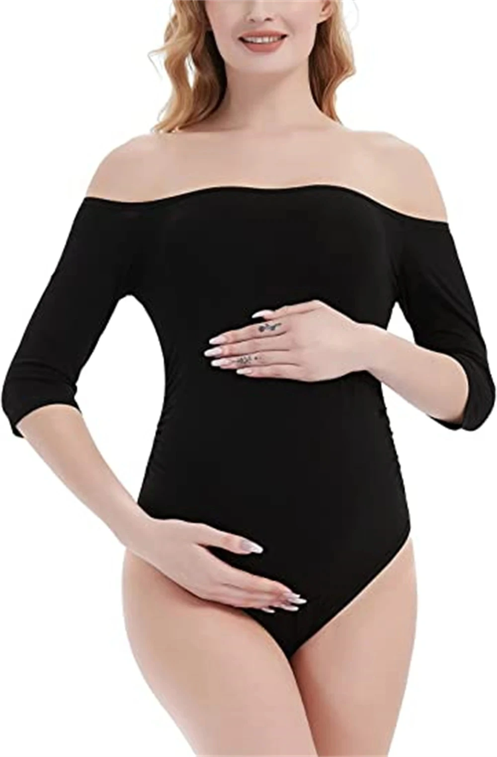 Maternity Bodysuit for Photoshoot Off Shoulder Long Sleeve Maternity Shirt