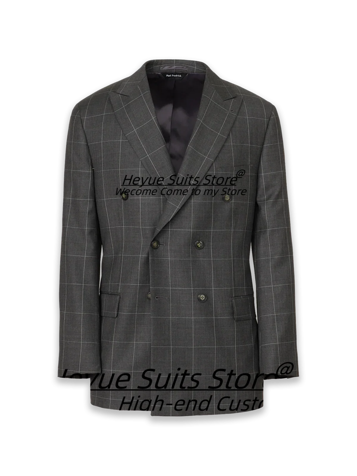 

Business Plaid Black Men Suits Customized Slim Fit Double Breasted Groom Wedding Tuxedos 2 Pieces Sets Male Party Prom Blazers