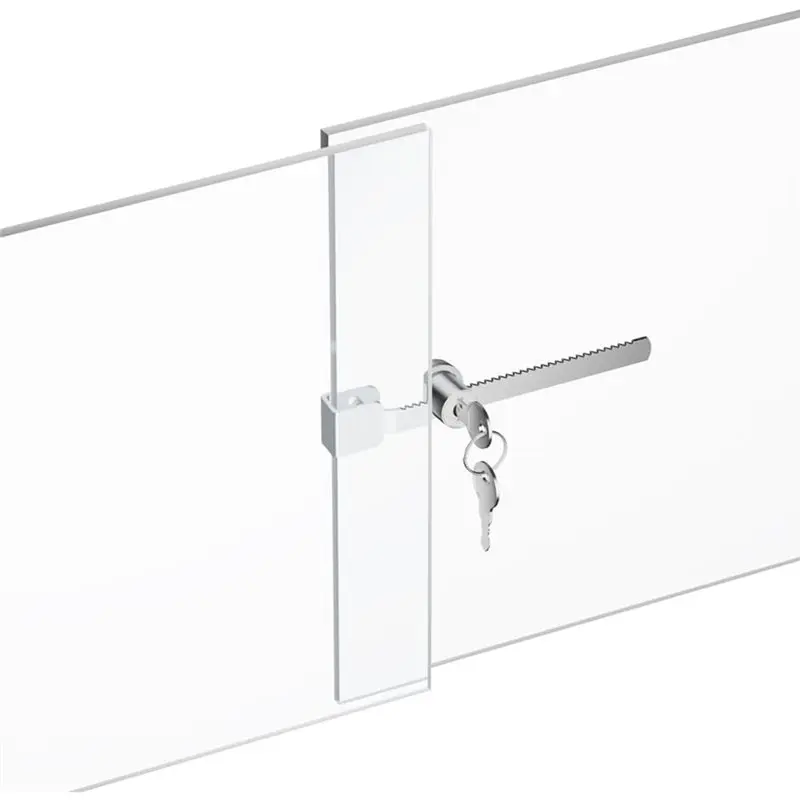 قفل علبة عرض ABZC-Secure، قفل بسقاطة بلمسة نهائية من الكروم، يناسب زجاج 4-8 مم، باب زجاجي منزلق، عبوتان