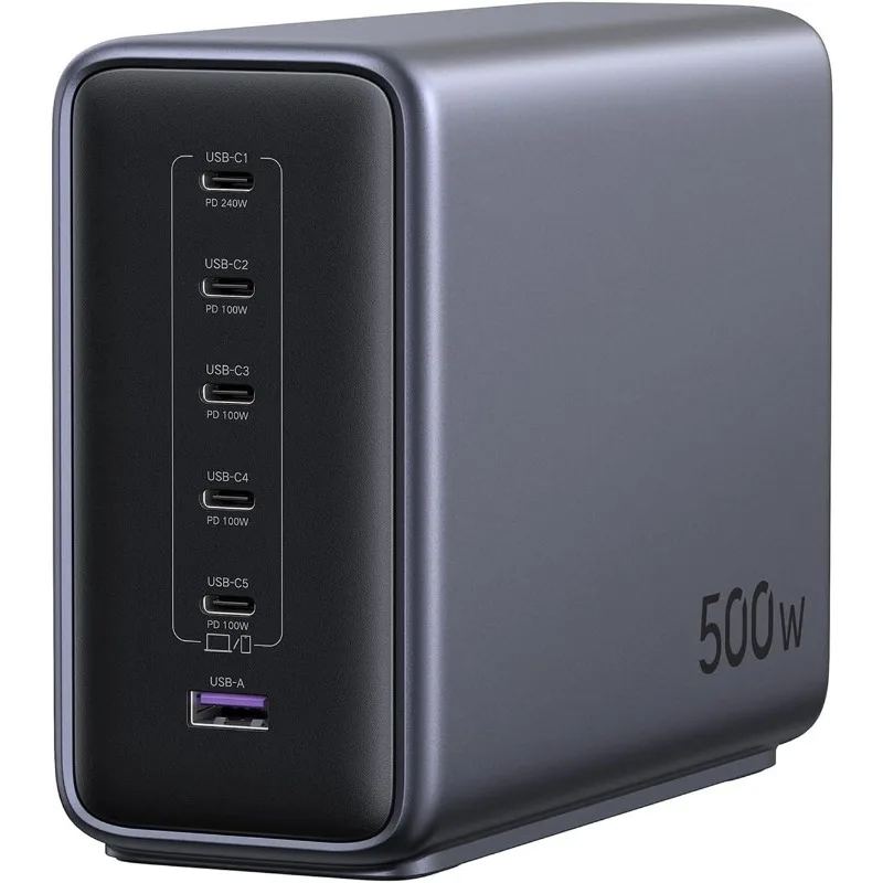 Nexode 500W GaN Fast Charging Station - 6 Ports USB-C & USB-A, 240W Single Port, Smart Temperature Control, Space-Saving