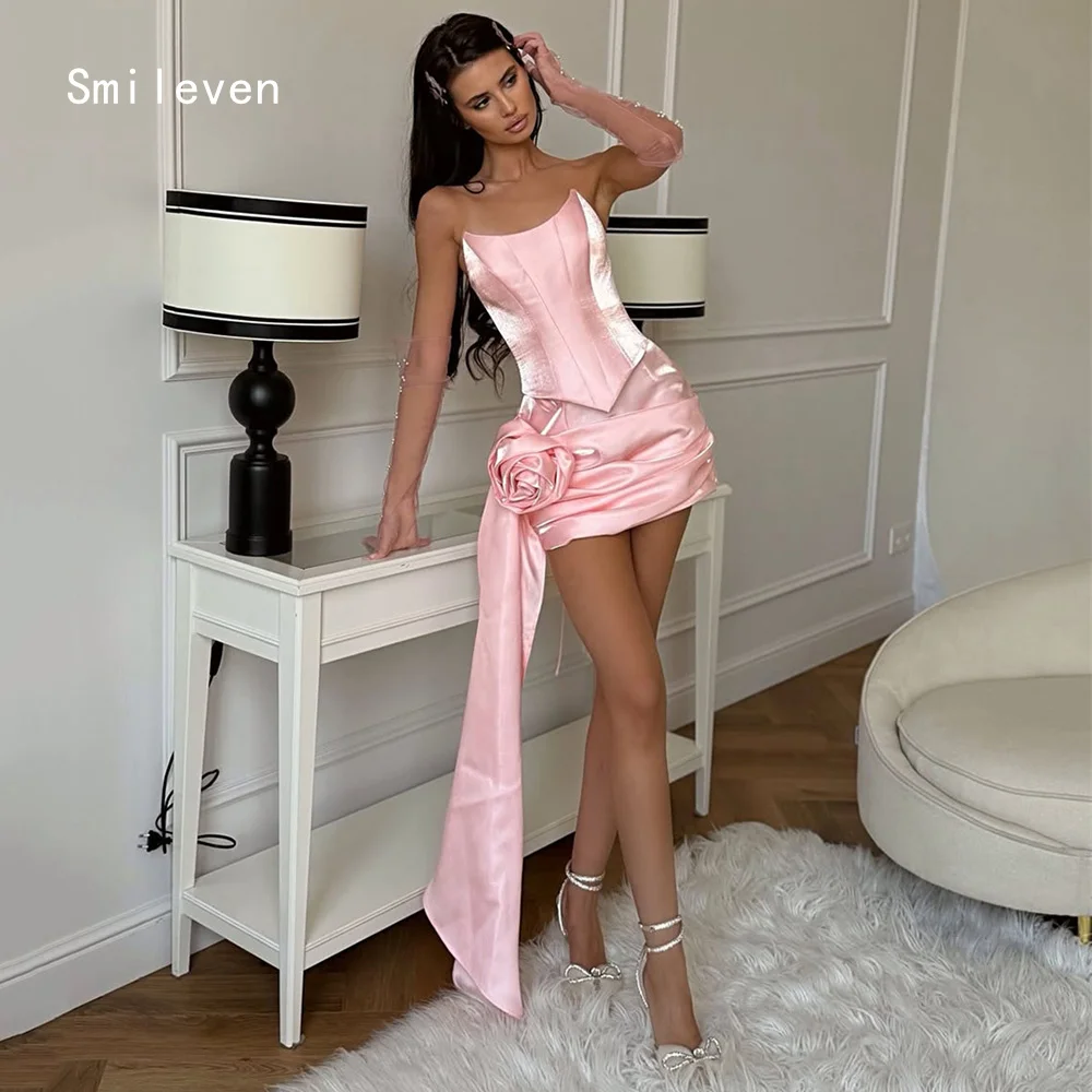 

Smileven Luxury Mermaid Short Prom Dress Strapless Liquid Appliques Flower Evening Gowns Simple Dressed In Gala Customized 2026