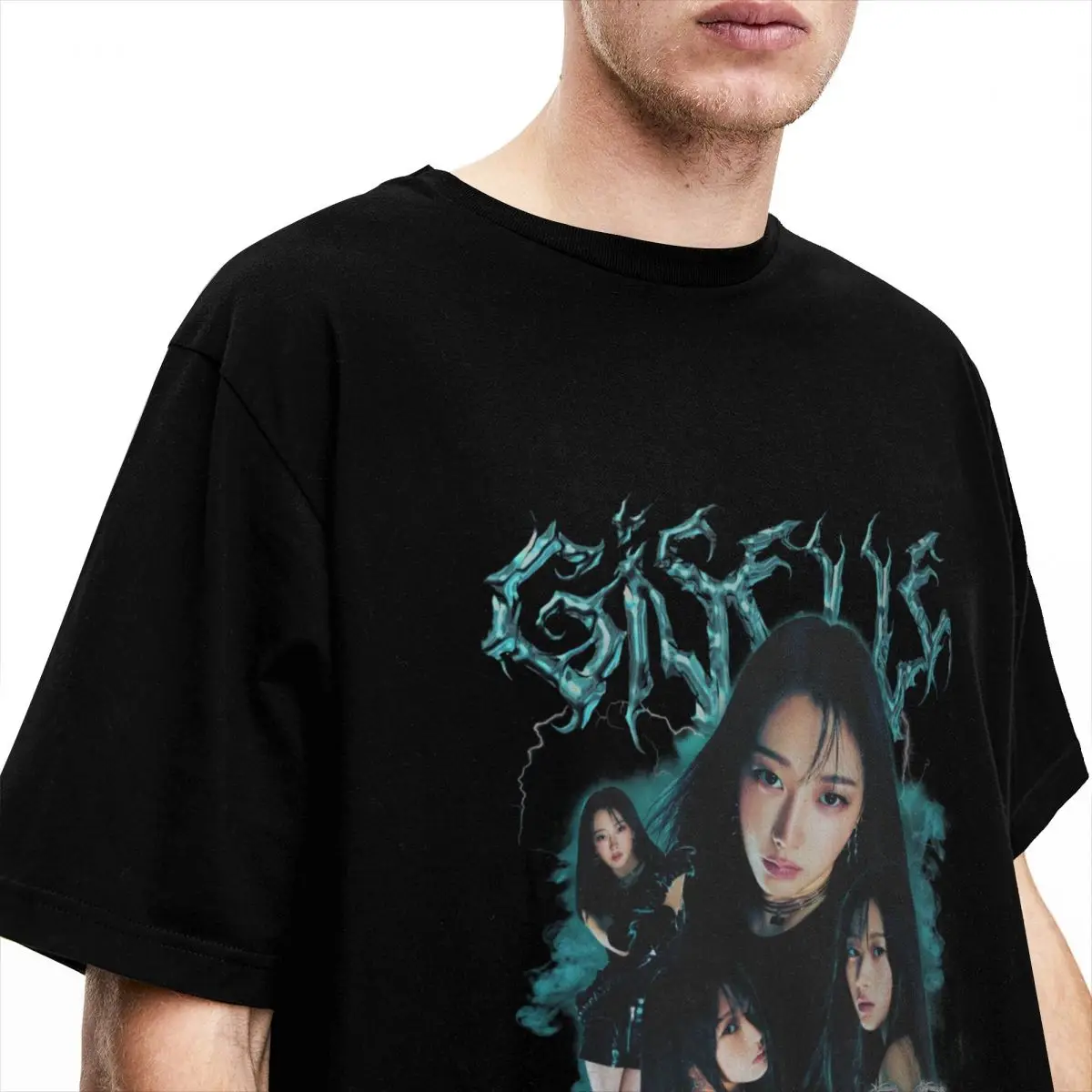 Men Giselle Poster T Shirts Aespaed 100% Cotton Clothing Summer Aesthetic Short Sleeve T Shirt O Neck Hip Hop Casual Tees