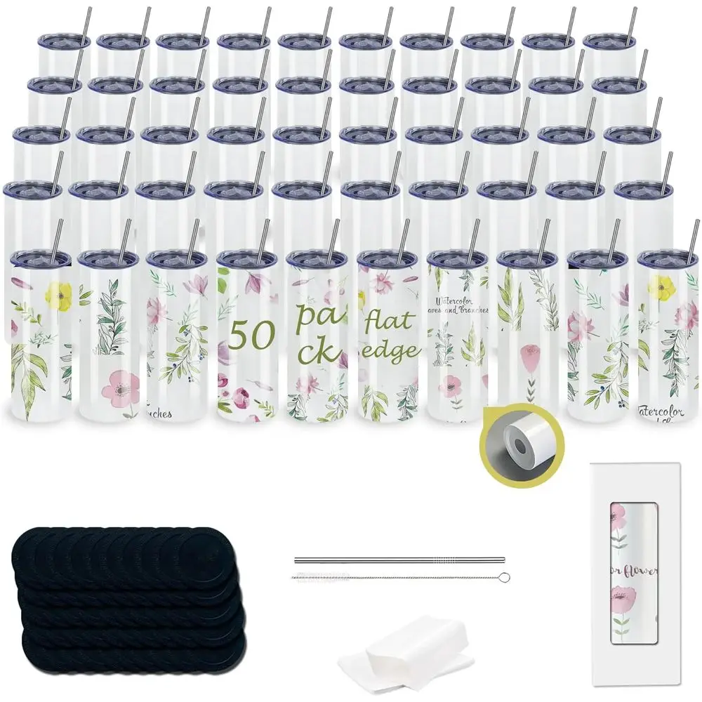 

Набор из 50 белых термостаканов для сублимации, 20 унций, с прямым краем, узкие, из нержавеющей стали с двойными стенками, с металлической щеткой для чистки