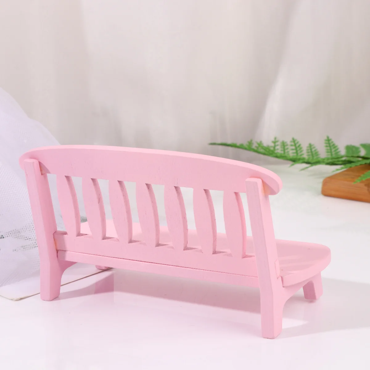 

Retro Furniture Mini Wooden Settee Model Cute Miniature Garden Bench Green Home Layout