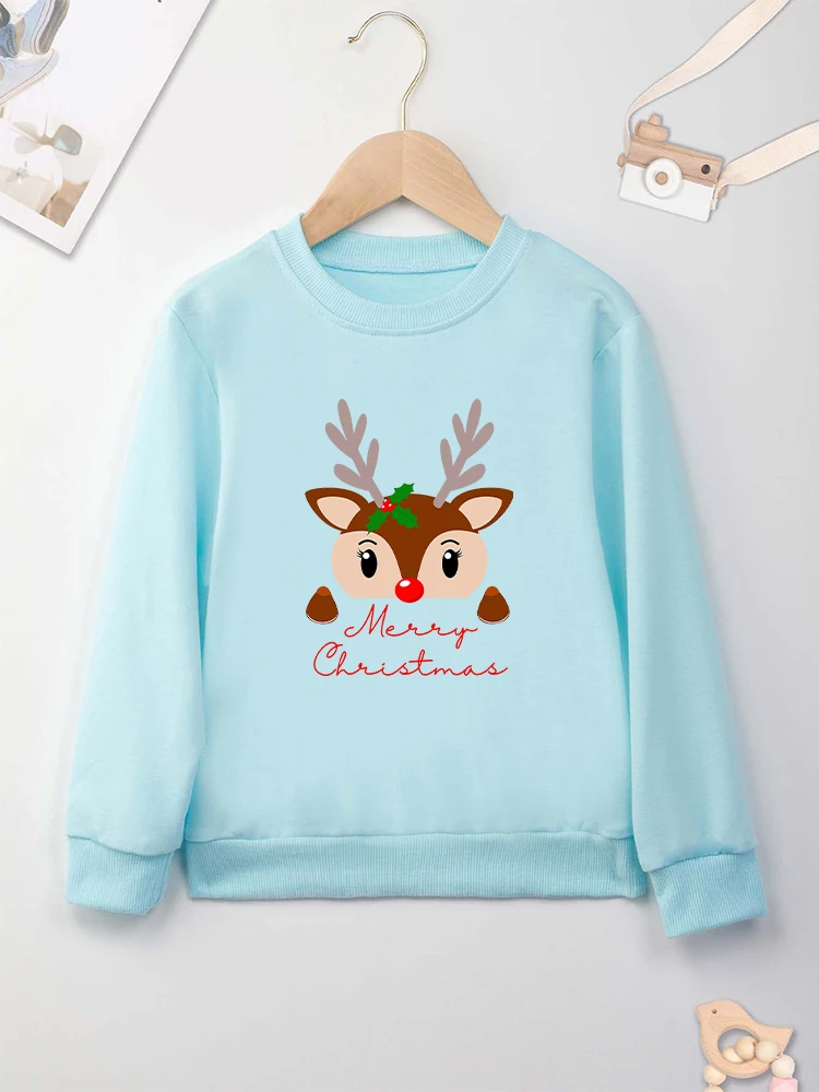 Cute Christmas Reindeer Kids Hoodies European American Trend Xmas Children\'s Clothes Kawaii Harajuku Boy Girl Sweatshirt Grey