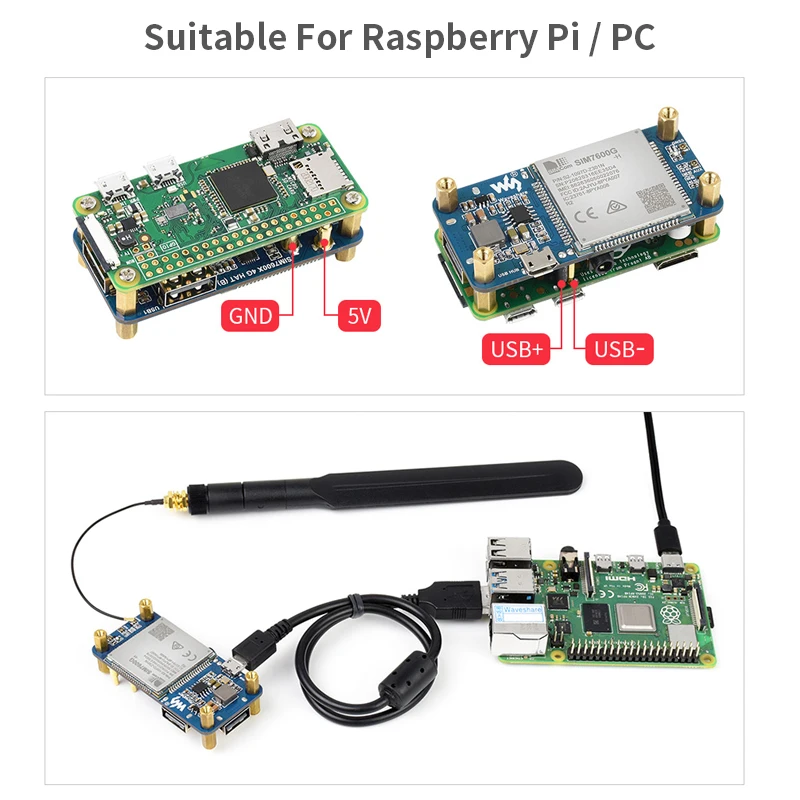 Imagem -04 - Raspberry pi Sim7600g-h 4g Chapéu b Placa de Expansão Apoio Lte Cat4 4g 3g 2g Gnss Posicionamento Global para Raspberry pi Zero w