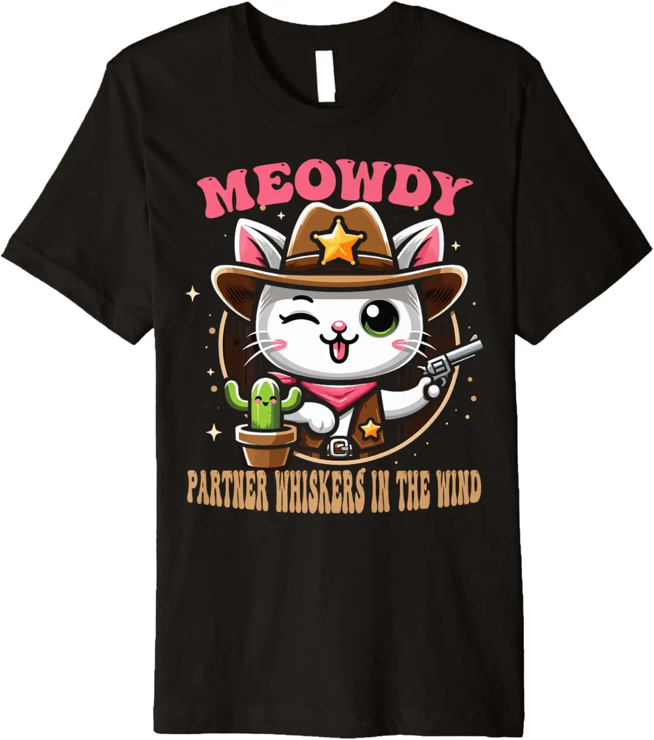 Meowdy Partner Whiskers In The Wind Humor Cool Cowboy Cat Premium T-Shirt