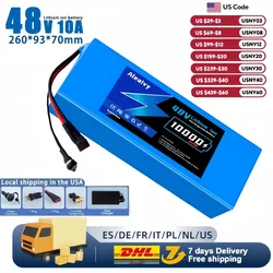 Aleaivy 48V 10Ah Electric Bike Lithium Battery Pack 10000mAh Li ion Ebike Battery for Bicycle Scooter Motorcycle with Charger