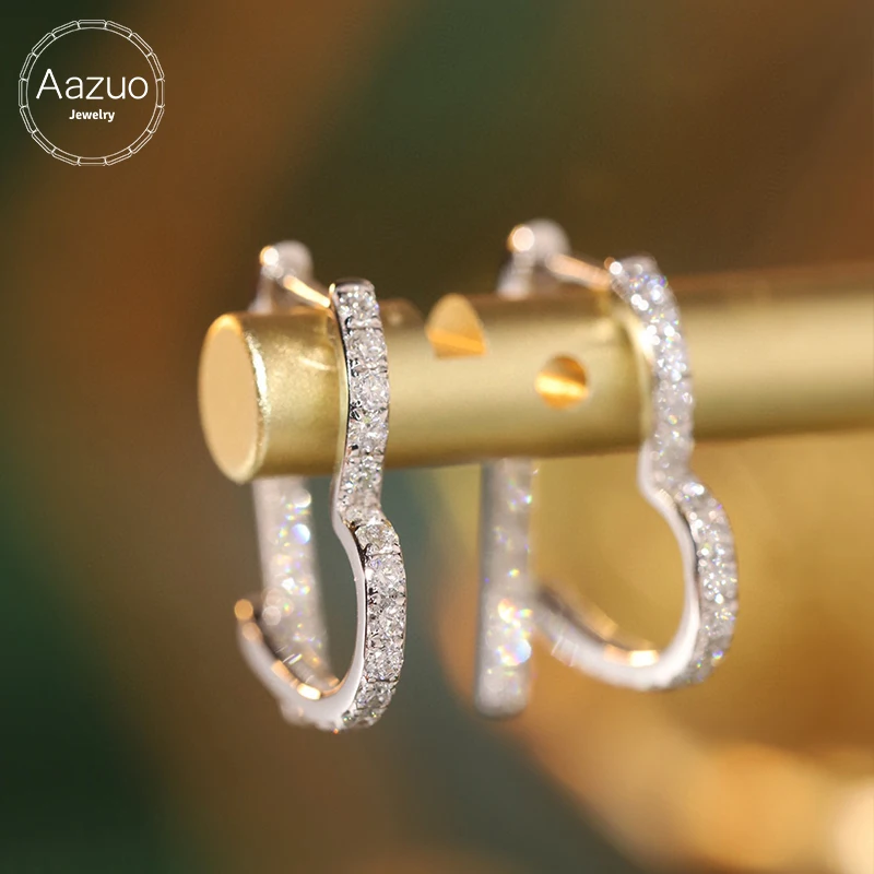 Aazuo 18K Jewelry Solid White Gold Real Diamond 0.6ct Luxury Big Lettet B Hook Earring Gift For Women Engagement Dinner Party