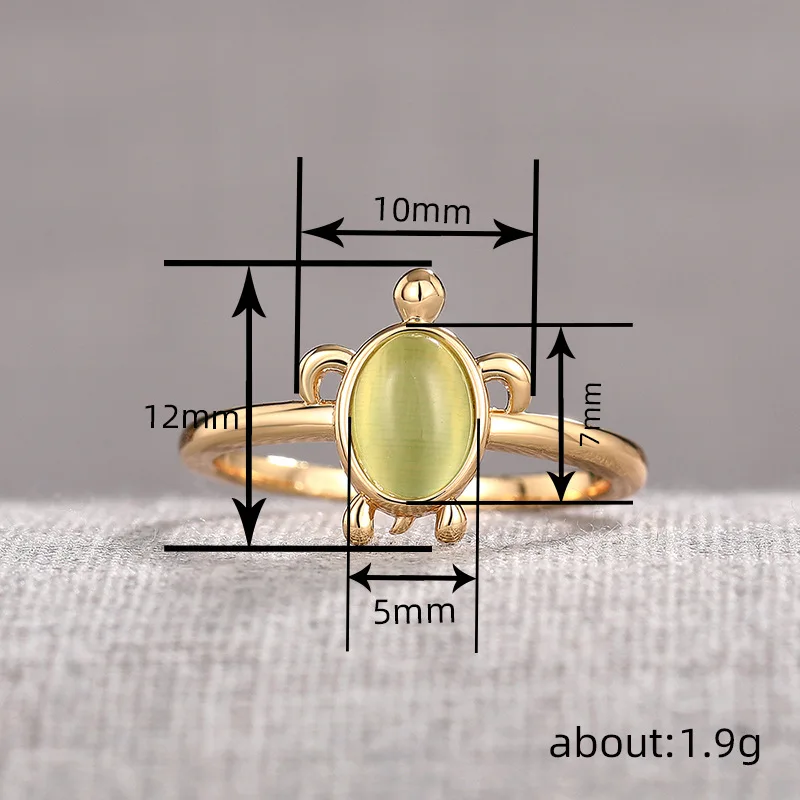 Huitan Turtle Rings with Green Imitation Opal Stone Chic Women\'s Finger Rings Gold Color Exquisite Gift Statement Jewelry