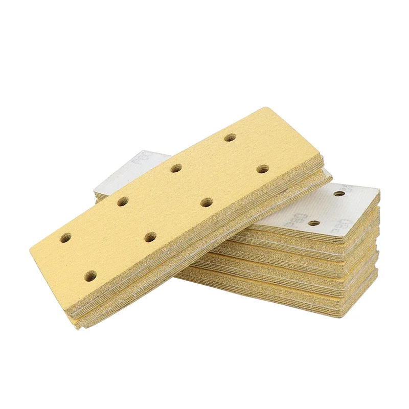 20pcs/50pcs/100pcs 70x198mm Yellow Sand Flocked Sandpapers Vacuuming Velcro 8-holes Vacuum sandpaper