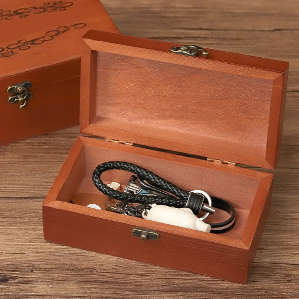 Large Capacity Wooden Storage Box With Safety Lock Multifunctional Wooden Jewelry Box Wooden Look Flip Top
