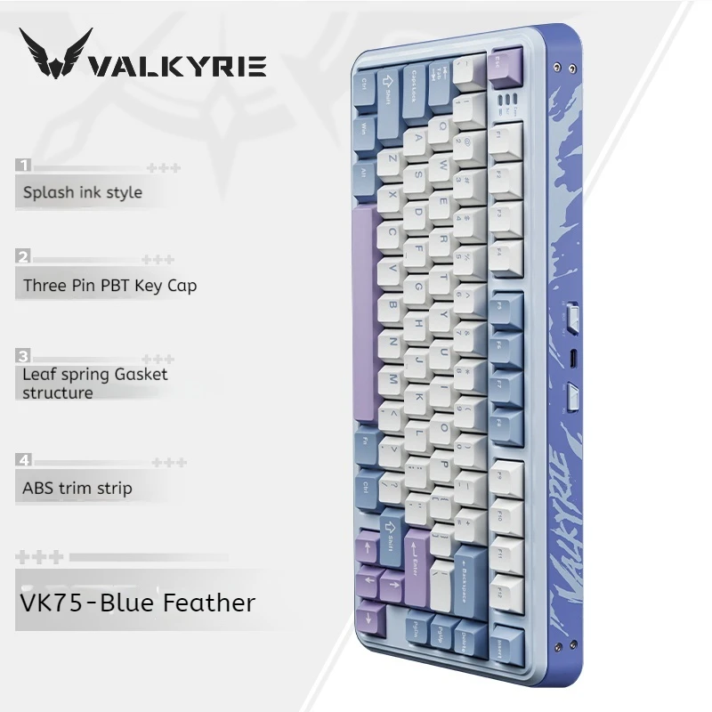 VALKYRIE Vk75 لوحة المفاتيح الميكانيكية القابلة للتبديل السريع RGB طوقا ثلاثي الوضع E-Game 2.4g/السلكية/بلوتوث لوحة المفاتيح الميكانيكية المخصصة