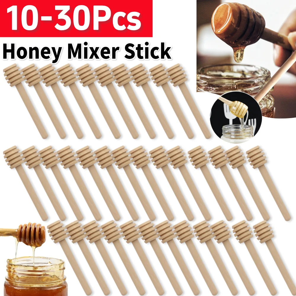 10-30Pcs Honey Stir Bar Mixing Handle Jar Practical Honey Mixing Stick Long Handle Wooden Dipper Honey Kitchen Tools