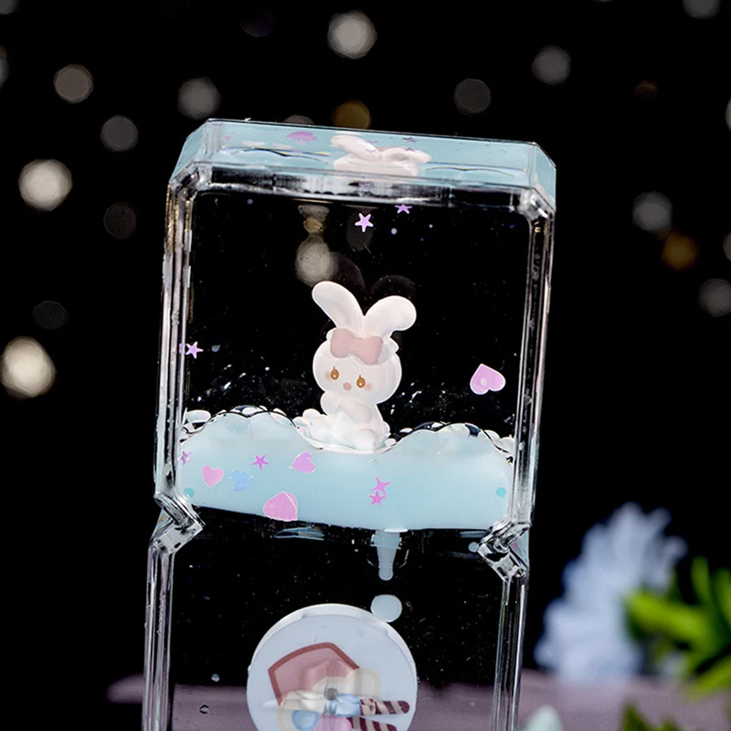Geometry 3Layers Acrylic Square Cartoon Rabbit Oil Drop Drifting World Toy Children Hourglass Toy For Creative Kid Birthday Gift image 5