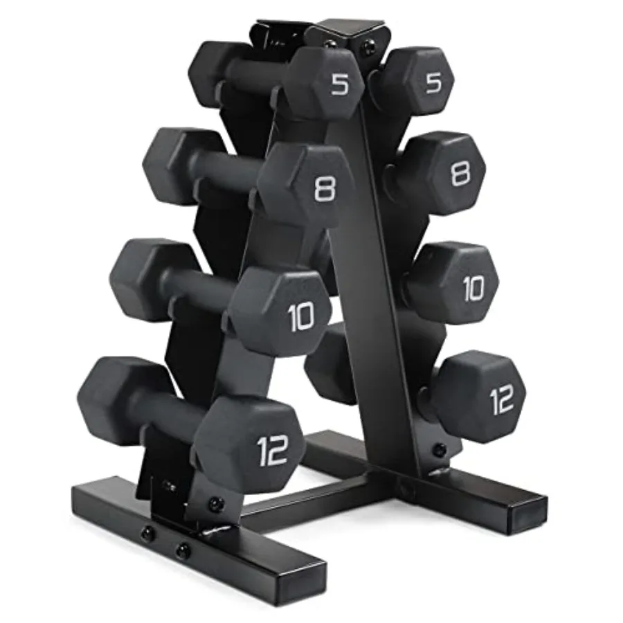 

Black Neoprene Dumbbell Set Non-Slip Hex Shape for Muscle Toning Strength Building and Weight Loss Sizes Dumbbells Only w Rack