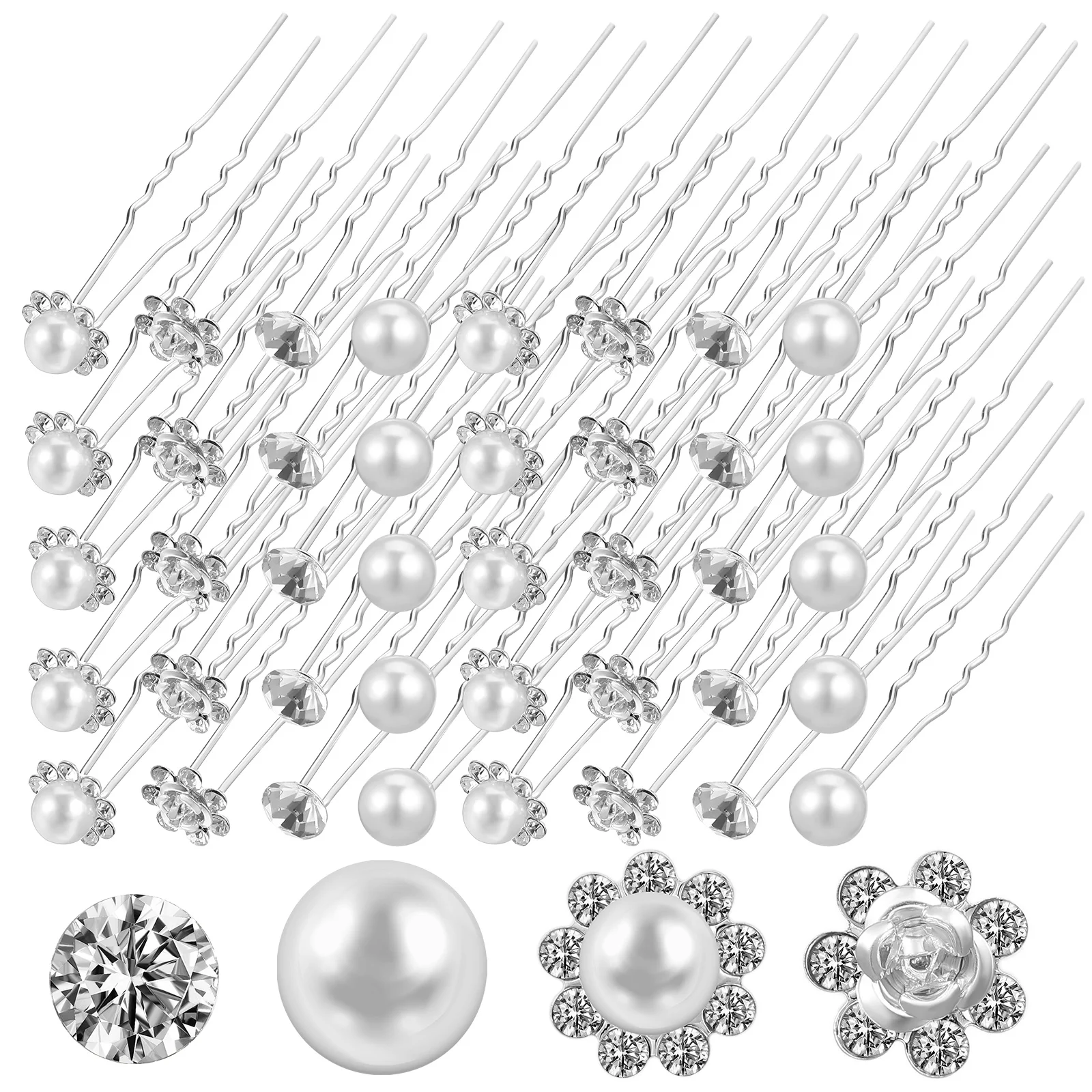 

40pcs Hair Hair Forks For Buns Forks Rhinestone Hairpins U Shape Alloy Pearls Buns Accessories Styling Pins For Wedding