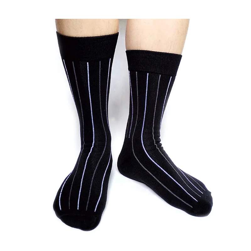 

Зимний толстый деловой костюм, носки для мужчин, кожаная обувь, хлопковые полосатые сексуальные деловые мужские чулки для геев, черные