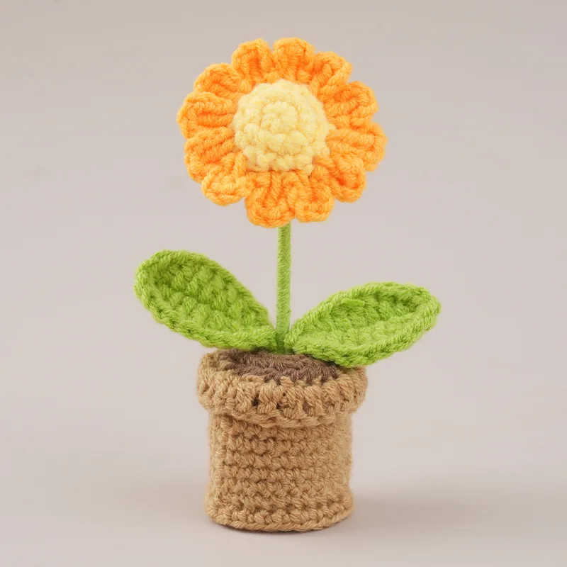 Niedliche Gehäkelte Blumentöpfe Handgewebte Gänseblümchen Mini-Gänseblümchen-Blumentopf Tisch- und Autodekoration Geschenk – Detail 3