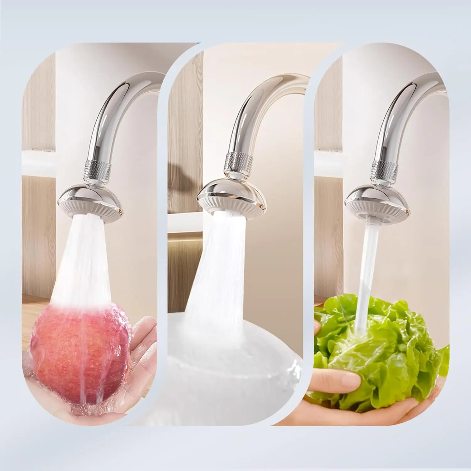 

UFO Series Wide Spray Area Anti-Splash 360° Rotatable Kitchen Faucet Aerator, 3 Modes Kitchen Faucet Head Replacement, Faucet Ex