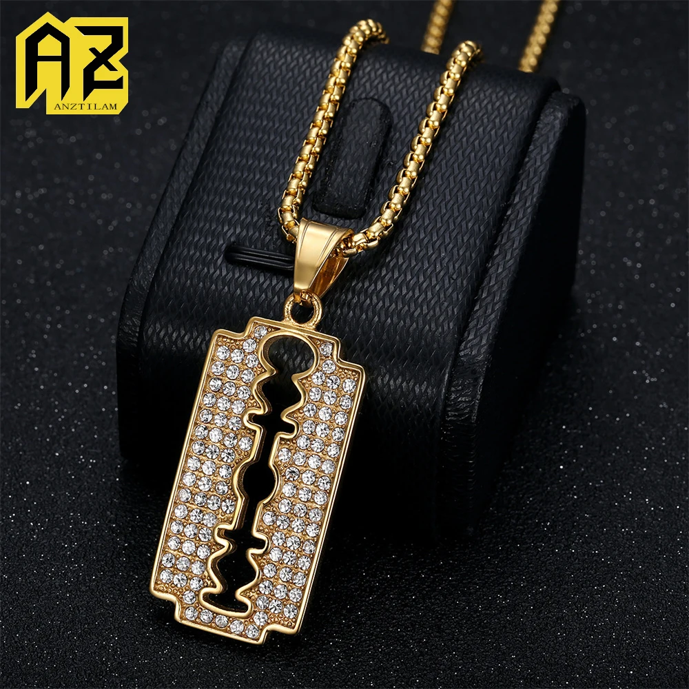 

Anztilam Blade Shape No Fade Подвеска Iced Out из нержавеющей стали 316L с длинной цепочкой NK Ожерелья для женщин Ювелирные изделия в стиле хип-хоп