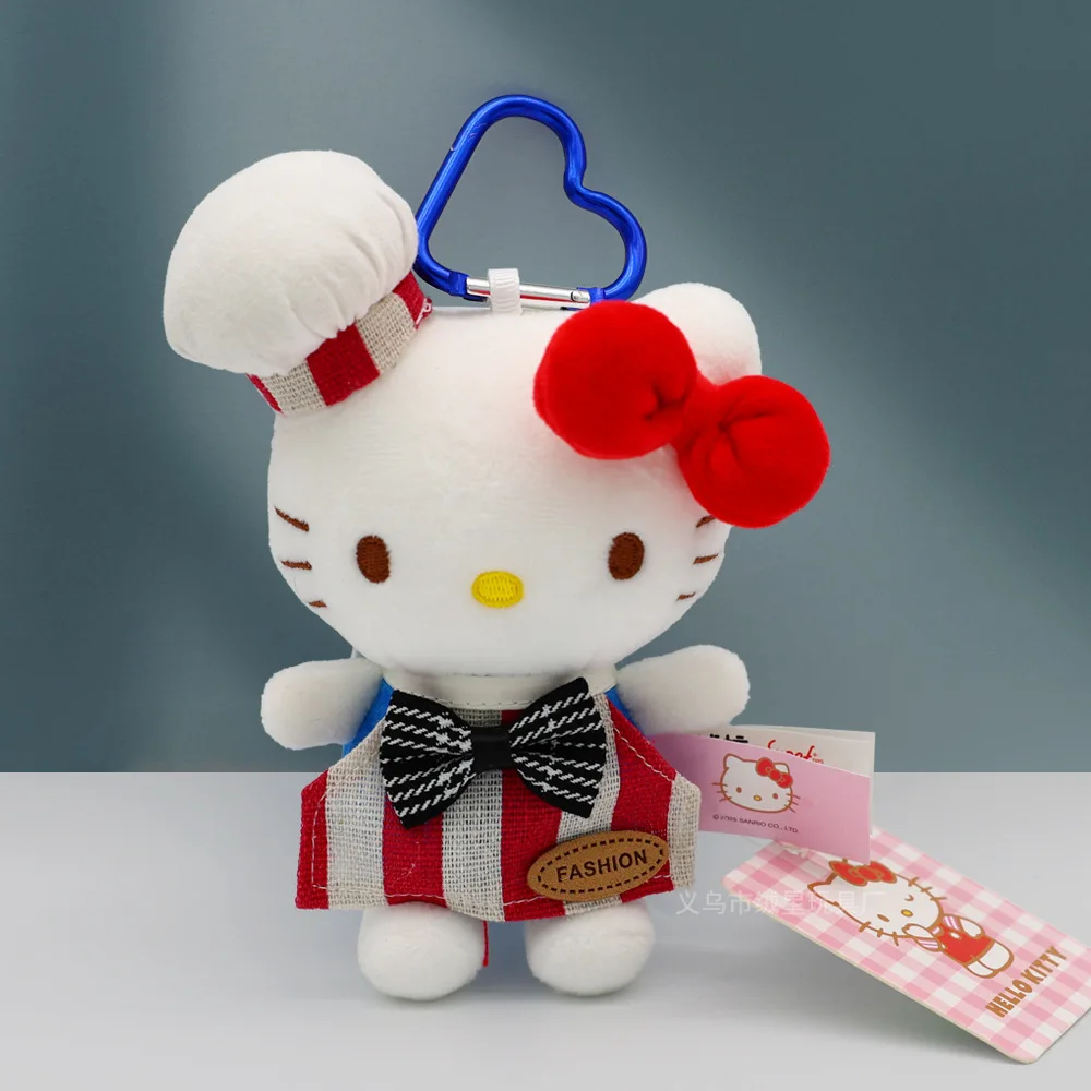 Kawaii olá kitty bonito pequeno chef brinquedos de pelúcia chaveiro dos desenhos animados mochila zíper pingente anime periferia meninas presentes aniversário