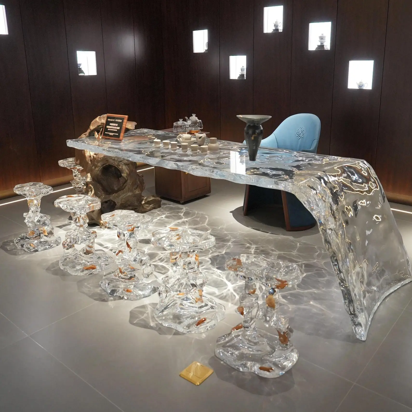 

Platinum Jingquanjian Tea Table Tea Acrylic Coffee Table Living Room Home Office Zen Tea Table Light Luxury High Sense