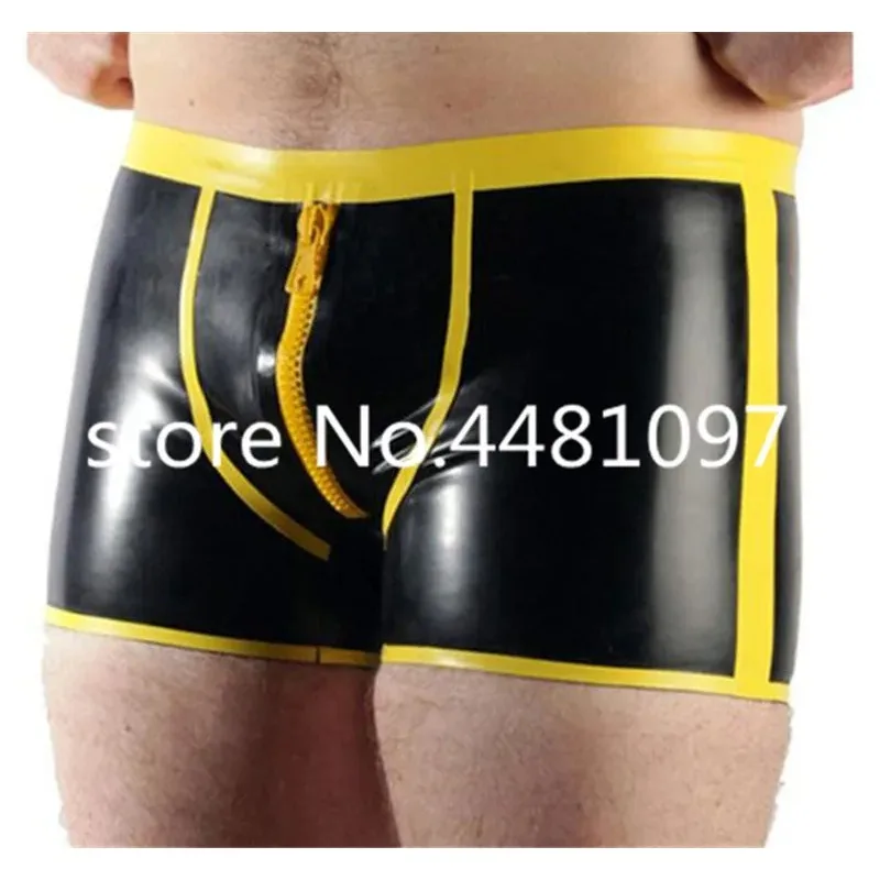 

Latex Underwear Men's Boxer Briefs with Front Zipper Plus Size Rubber Shorts for Males