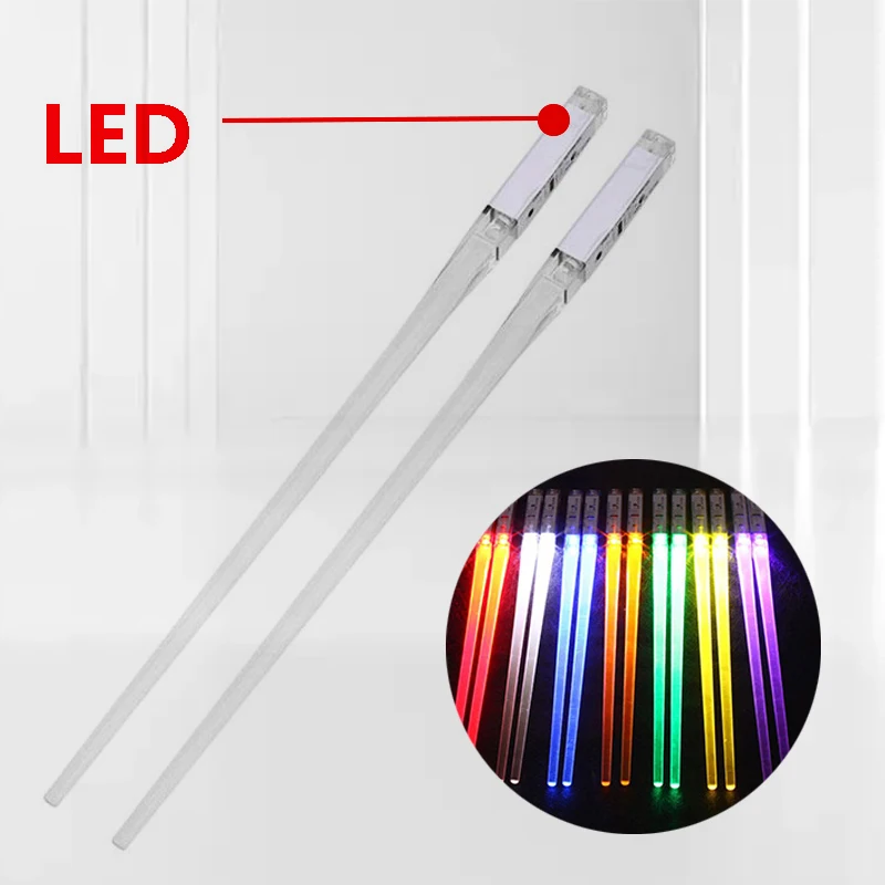 Novel 1 Pair LED Luminous Chopsticks Light Up Durable Lightweight Kitchen Dinning Room Party Food Safe Tableware Multi-color Hot