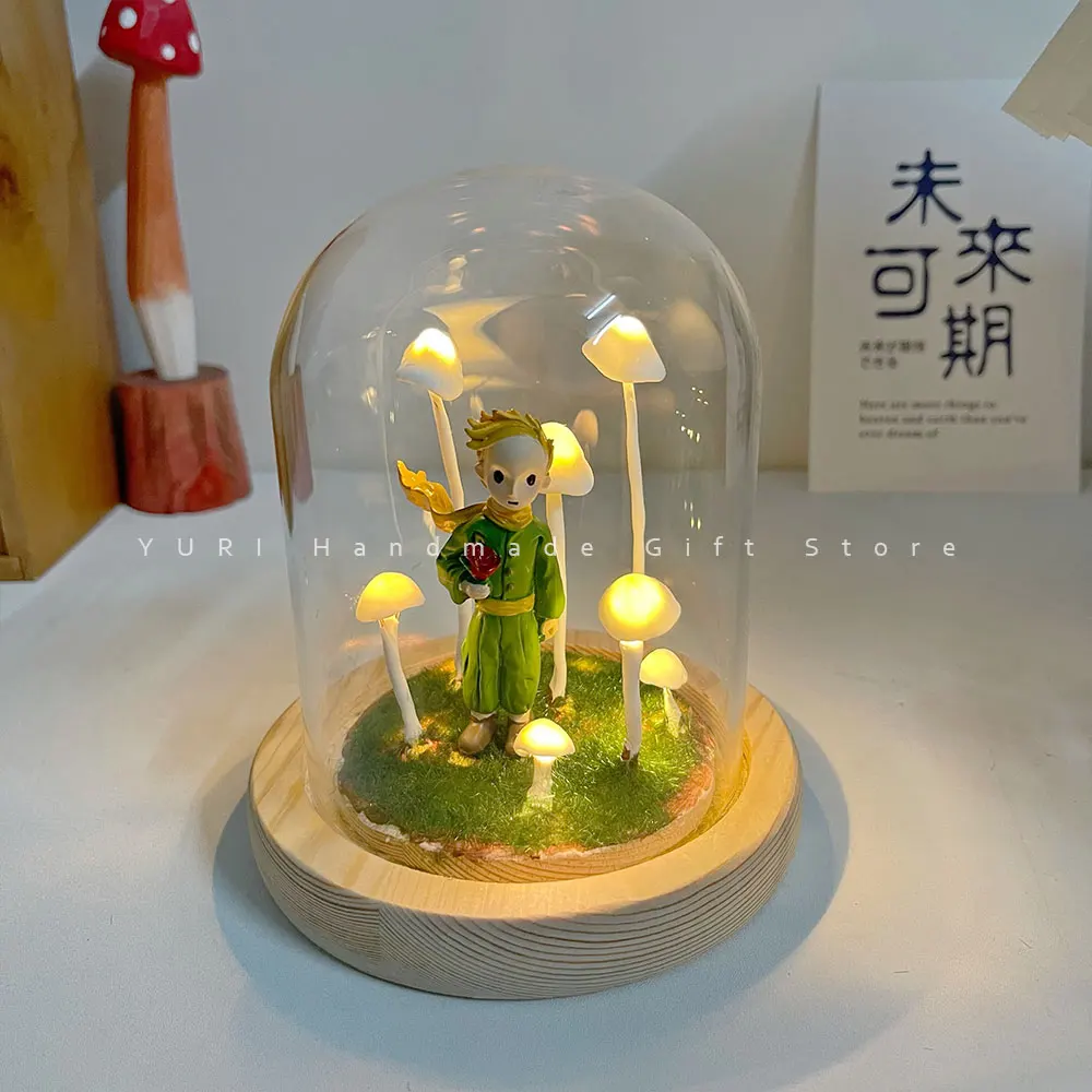 Mushroom Prince Night Light Original Handmade DIY Material Home Decoration Ornaments Birthday Christmas Gifts For Girl Friends