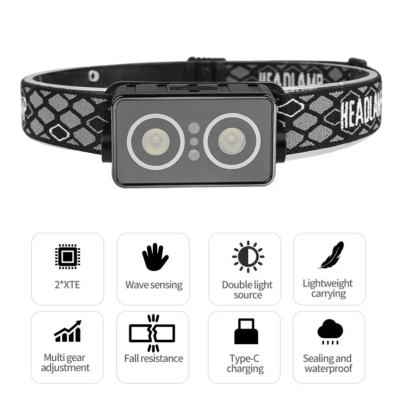 Sensor LED Headlamp USB Rechargeable Induction Headlight Super Bright Flashlight Outdoor Portable Head Torch for Fishing Running