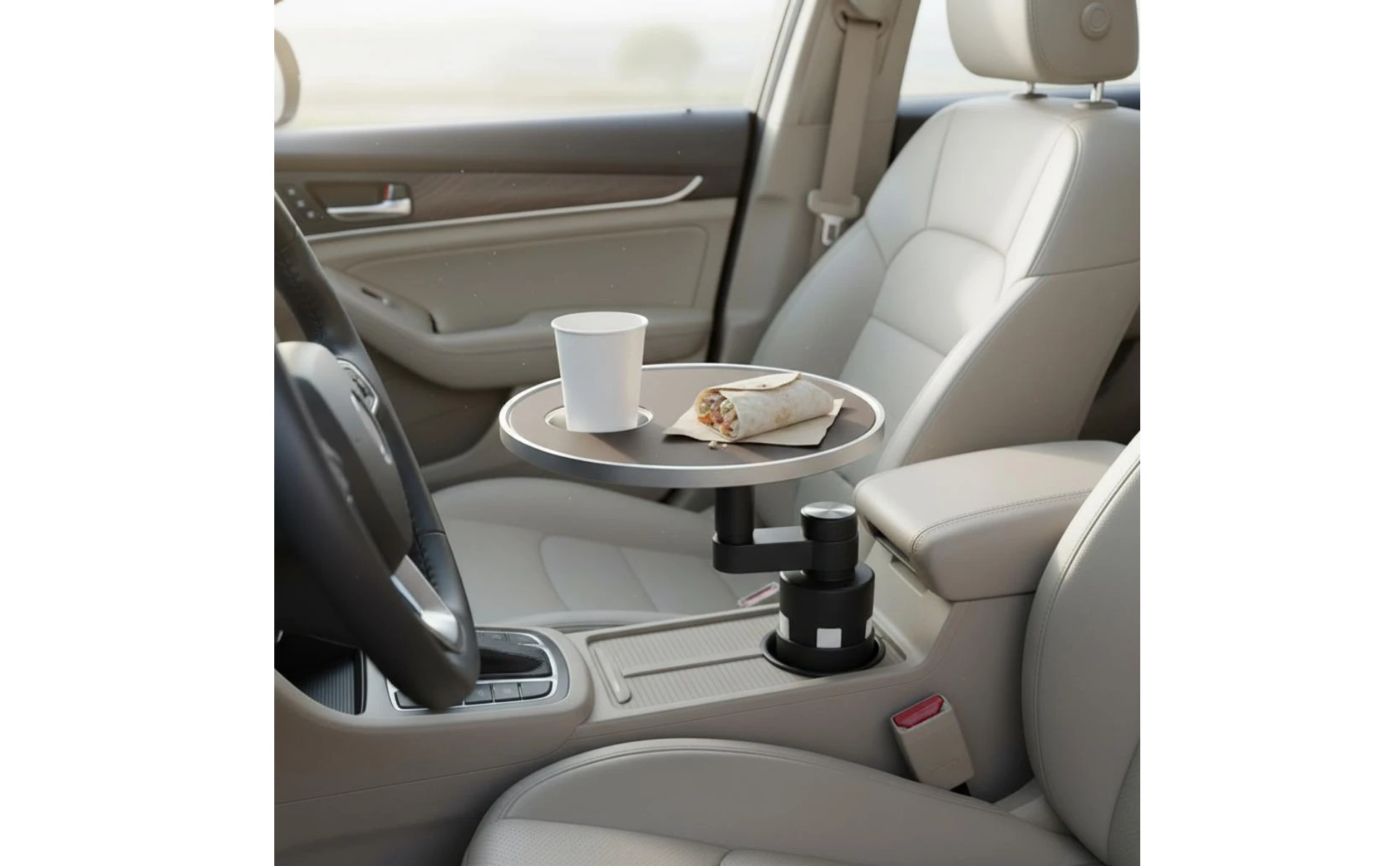 Front Seat Table 360-Degree Rotation Car Dining Tray Rotating Car Tray Multi-Functional Stable Support for Drivers, Road Journey