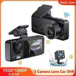 Telecamera Dash WIFI a 3 canali 1080P schermo IPS da 2.0 pollici con visione notturna IR sensore G anteriore e posteriore all'interno del DVR per auto HD