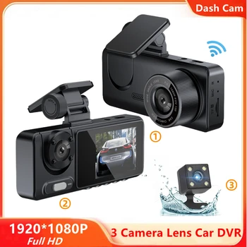 3 Channel WIFI Dash Camera 1080P 2.0 inch IPS Screen Built-in IR Night Vision G-sensor Front and Rear HD Car DVR