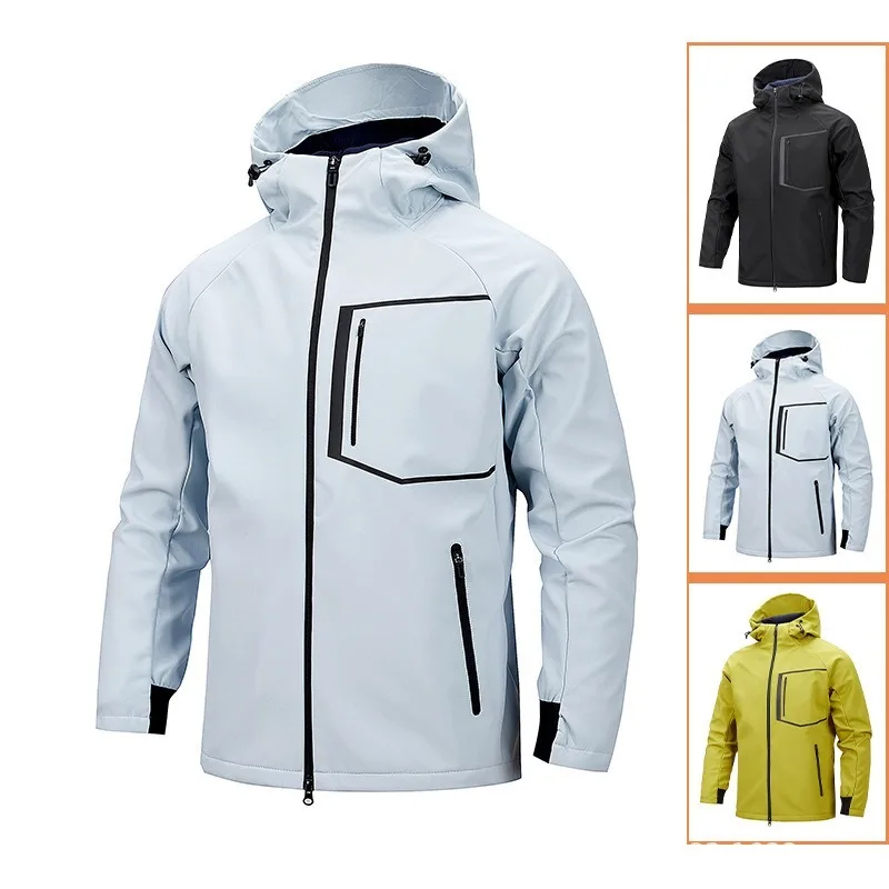 

Hooded Men's Jacket Outdoor Three-proof Quick-drying Loose Large Size Sports Fitness Multi-Pocket Soft Shell Jacket Long Sleeves