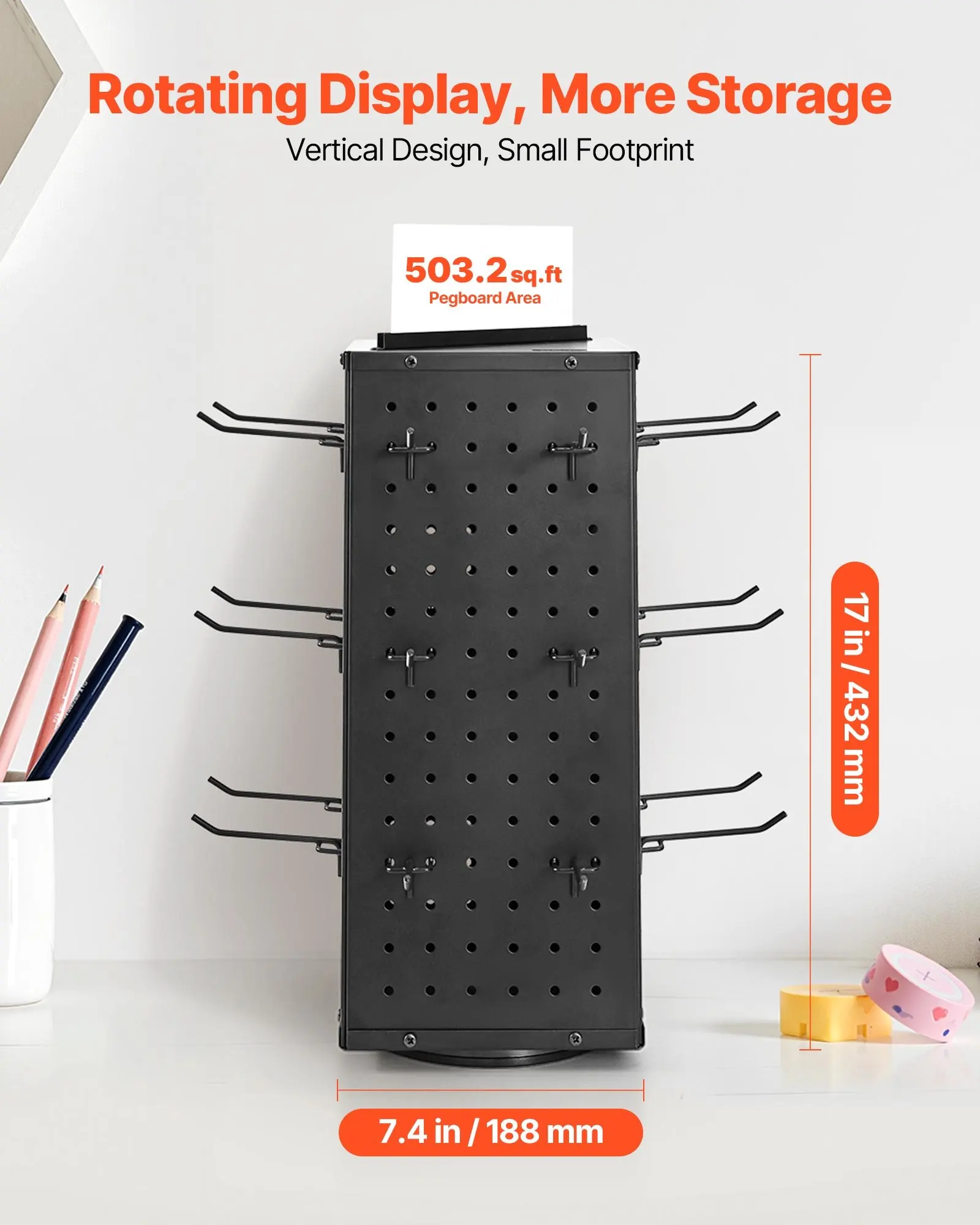 Présentoir rotatif avec 24 crochets 188x188x520 mm, organisateur de vitrine en acier laminé à froid pour les magasins d'alimentation, les bijouteries, les supermarchés, les épiceries, les foires artisanales – Présentoir de comptoir peu encombrant pour produits
