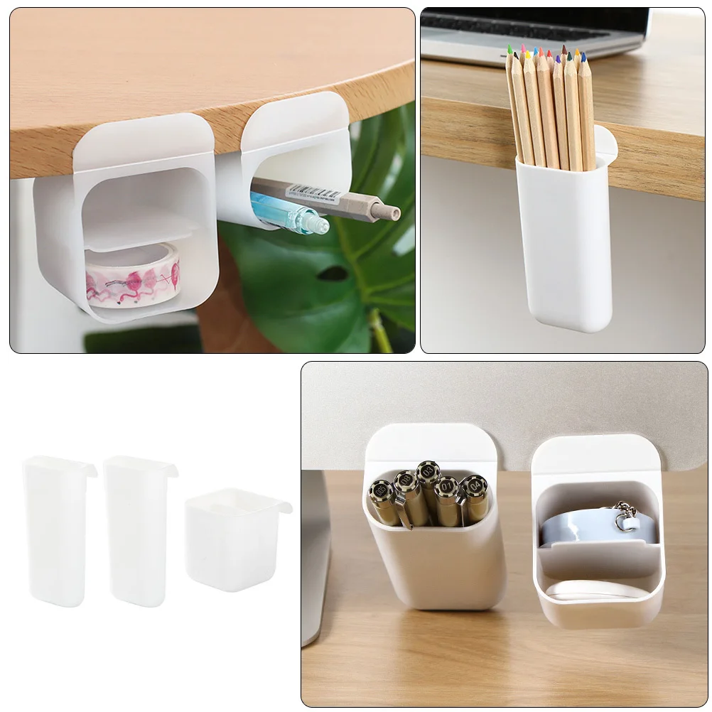 

3pcs Monitor Storage Box Adhesive Screen Pen Holder Multi-Function Desktop Organizer Office Supplies Stationery Container
