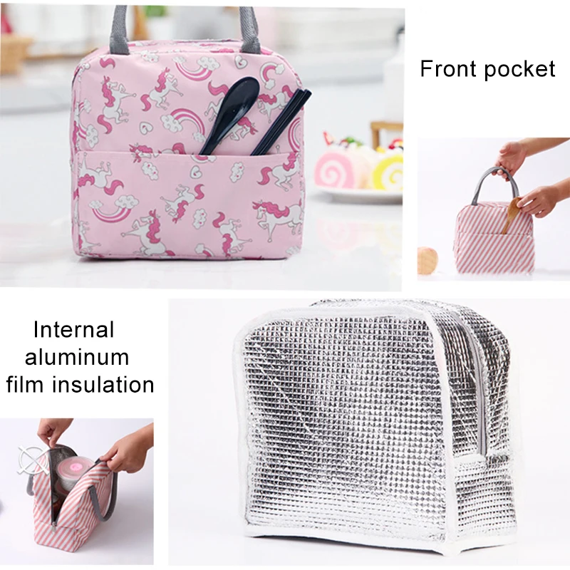 Fiambrera térmica con asa para mujer y niño, bolsa de almuerzo con aislamiento, almacenamiento de alimentos portátil, ideal para el desayuno