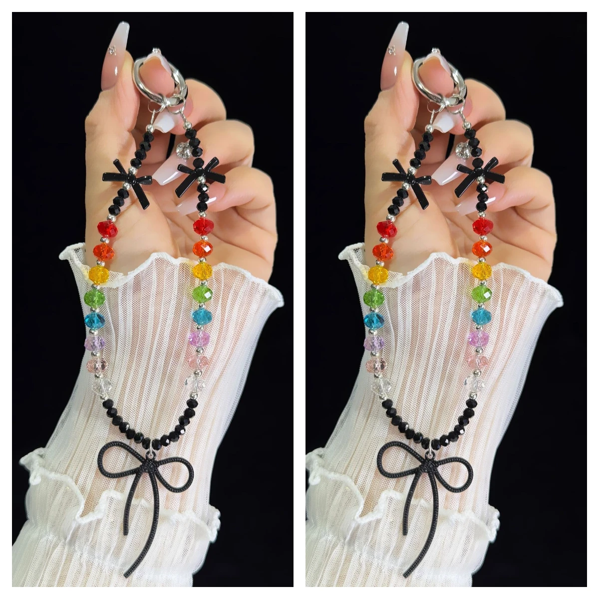 

Black Pink Ballet Tie Bow For Mobile Phone Chain Sweet Cool Spice Y2K Dopamine Key Accessories INS Style Beaded Lanyard