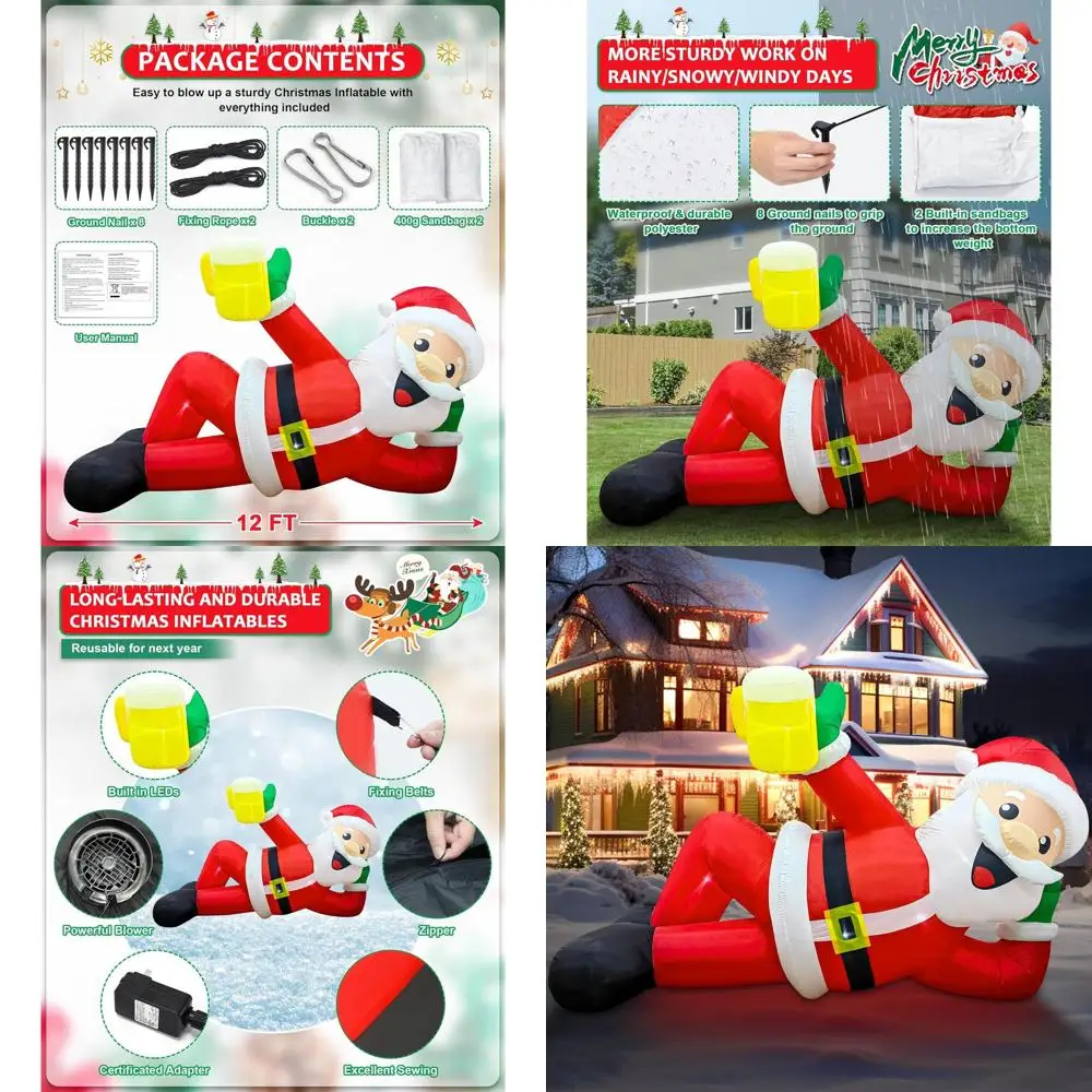 

Гигантское надувное рождественское украшение Санта-Клауса на открытом воздухе со светодиодными фонарями для двора и газона, праздничные праздники