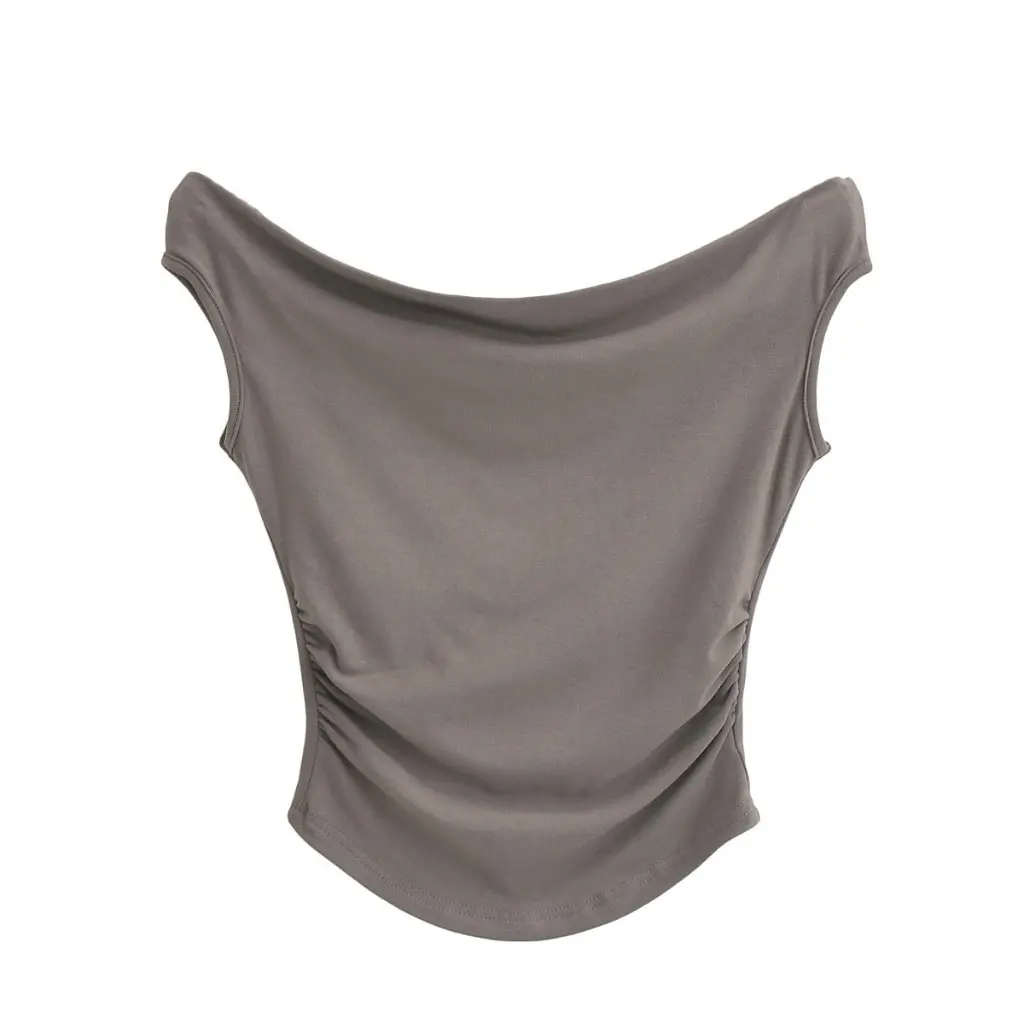 

Women's Sexy Off-Shoulder T-Shirt Short-Sleeved Pure Color Tight Fit Pleated Top for Summer