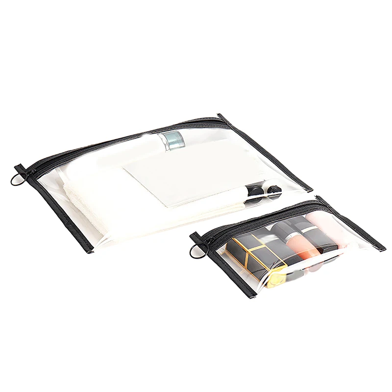 حقيبة مستحضرات التجميل بسحاب أسود شفاف للنساء أثناء السفر وحامل فرش المكياج ومنظم وحقيبة يد لأدوات الزينة #1
