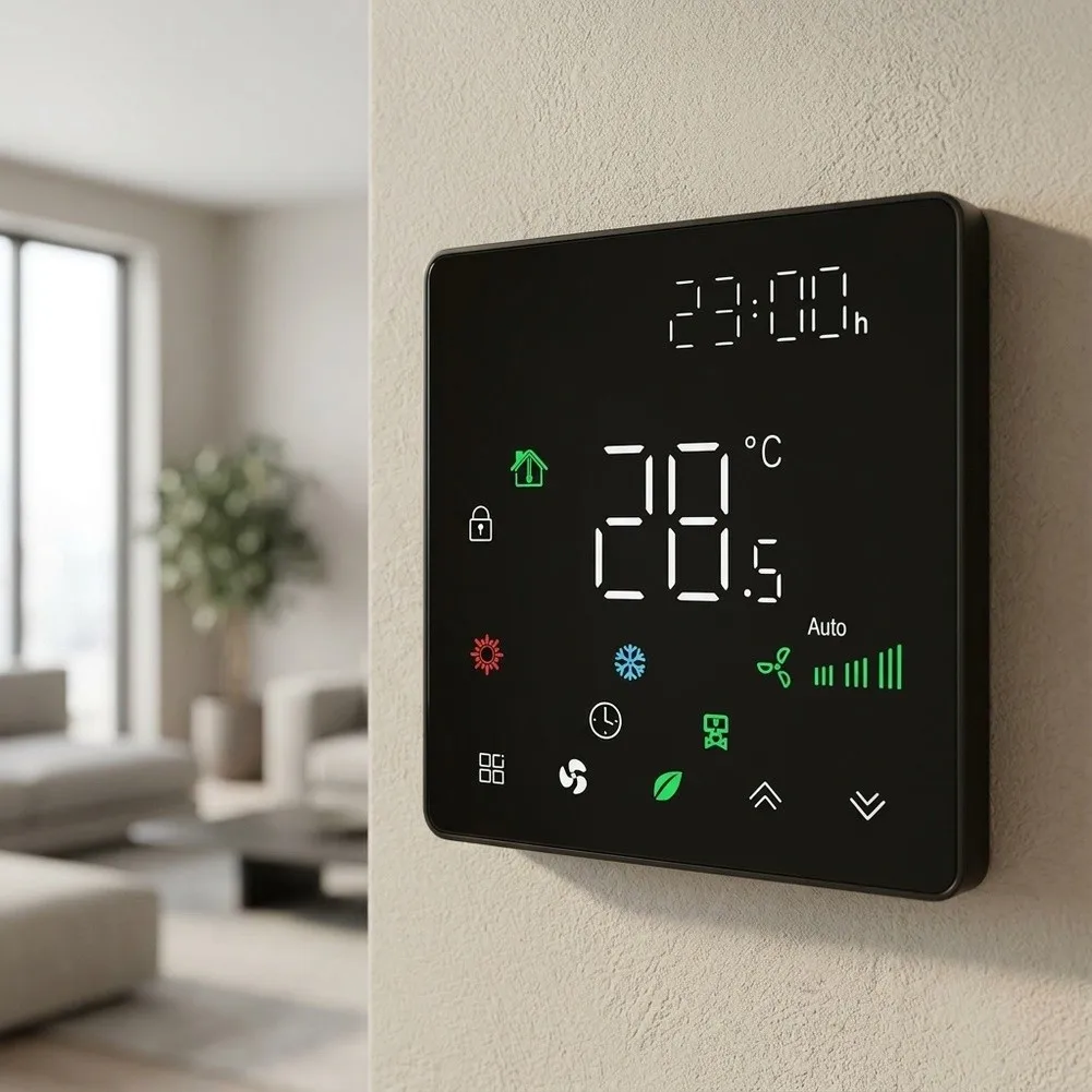 Precision Thermostat for Central AC 230V Rated Systems 5~35C Range LED Display 8.6x8.6x1.4cm Size 3000mA Output