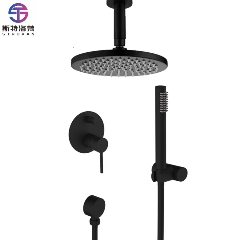 

Arrival All Black Brass Hand Shower Rain in Wall Ceiling Shower Head Upc Bathroom Faucet