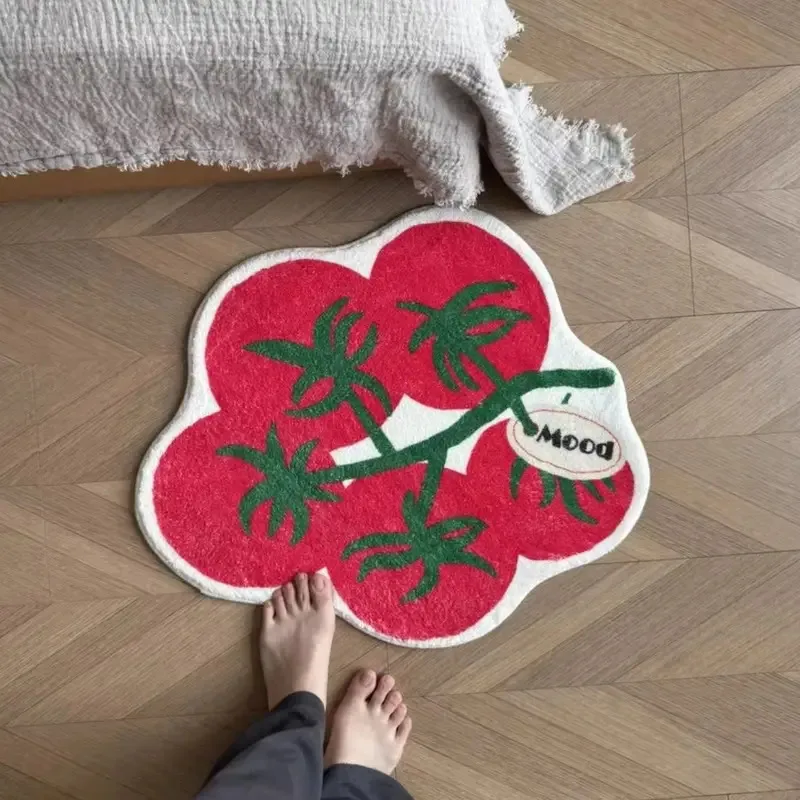 

VIKAMA Cute Tomato Shape Rug Machine Washable Industrial Style Floor Mat Modern Home Decor for Living Room Bedroom Kitchen